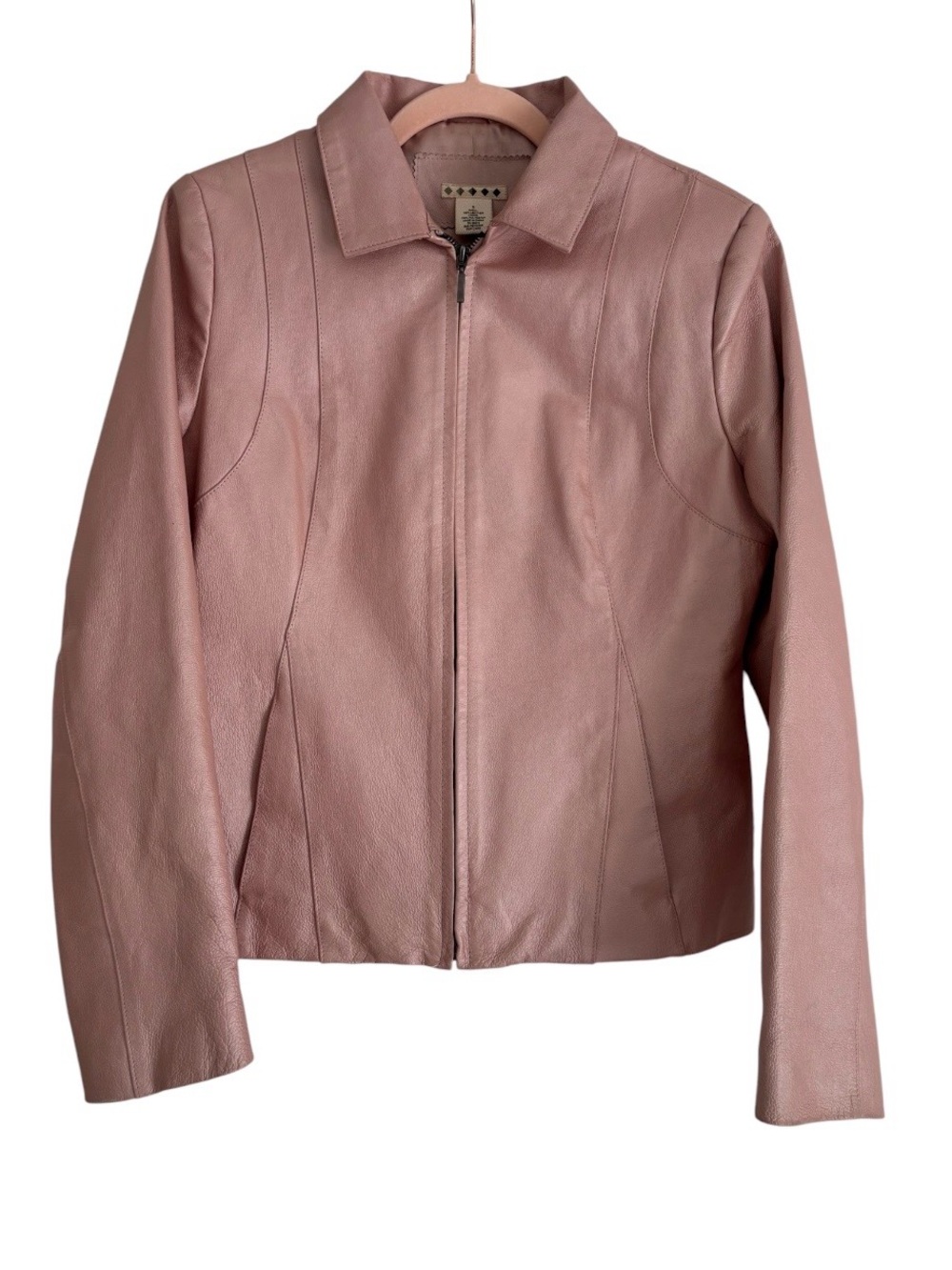 Leather Zip-Front Jacket in Dusty Rose